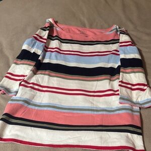 Talbots Women's Long Sleeve Striped Top - Pink, Blue, Black, White
